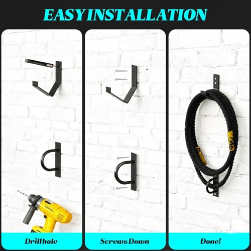 Exercise Rope Wall Mount Kit Heavy Duty Steel Wall Anchor and Storage Hook for 30-50 Ft, 1"-2.5" Ropes Durable Workout Rope Holder for Home and Gym Use