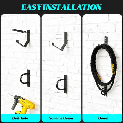 Exercise Rope Wall Mount Kit Heavy Duty Steel Wall Anchor and Storage Hook for 30-50 Ft, 1"-2.5" Ropes Durable Workout Rope Holder for Home and Gym Use