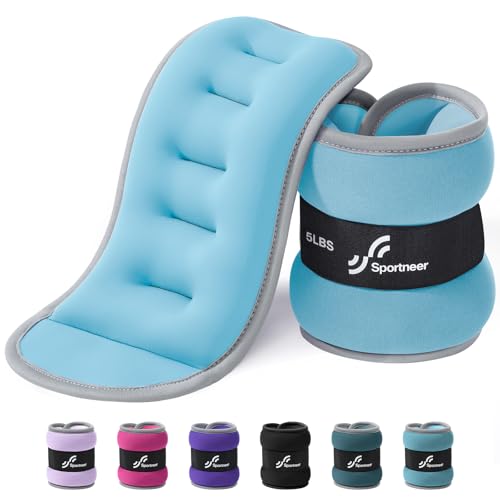 Sportneer Ankle Wrist Weights for Women Men Pair of 1/2/4/6/10 LBS Options - color: Glimmer Blue, size: 5 lbs x 2
