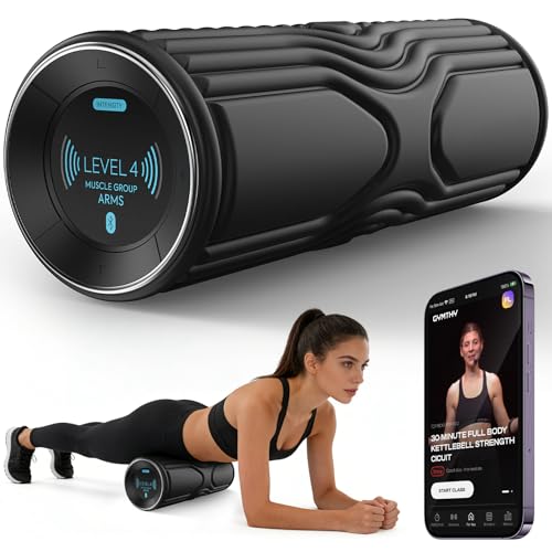 Vibrating Foam Roller with Smart APP Control, 5-Speed Electric Deep Tissue Massage Roller for Back Pain Relief, Muscle Recovery, Physical Therapy, Yoga, Neck, Leg Pain - Rechargeable & Portable
