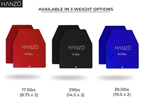 HANZO Weighted Vest Plates – 17.5 lbs, 29 lbs, or 39.5 lbs Pair – Powder-Coated Steel Plates for Weighted Vests – Durable Resistance Weights for Rucking, Strength Training, and Fitness Workouts