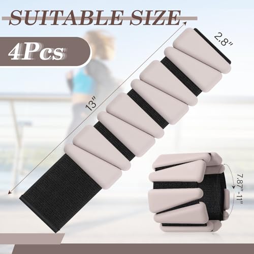 Wrist and Ankle Weights for Women Men Set of 4(1 lb Each) adjustable Arm Leg Silicone Weighted Wristbands Bracelets for Pilates Yoga Gym Workout Running Walking Strength Training(Beige) - color: Milk Tea Brown