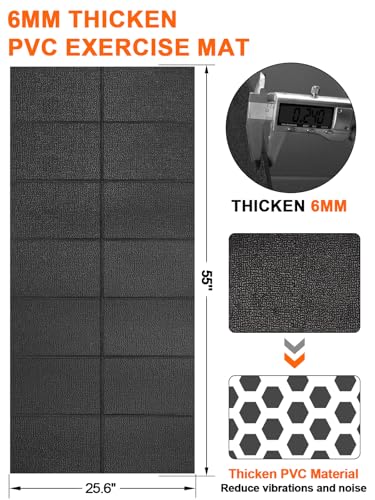 Treadmill Mat, 5'x2.5'/5.6'x2'/6.5'x3'/8'x3',6mm Thickness Exercise Equipment Mat for Carpet Hardwood Floors, Compatible with Walking Pad,Spin Bike,Elliptical Trainer,Rowing Machine - size: 55"L x 25"W x 0.2"Th