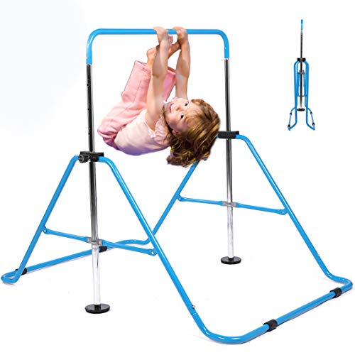Kids Gymnastics Bar Gymnastic Equipment for Home Adjustable Height Gymnastic Training Bar Gymnastic Stuff for 3-7 Years Old Girls - color: Blue