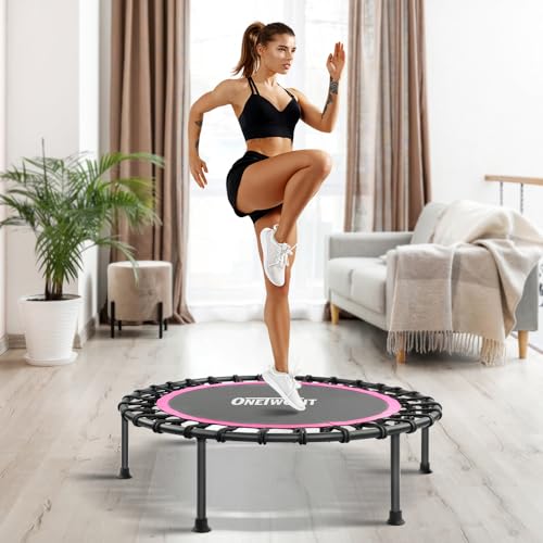ONETWOFIT Mini Rebounder Trampoline for Adults with Bar, Adjustable Handle - color: Pink