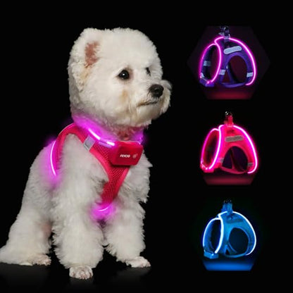 Light Up Dog Harness, Rechargeable LED Dog Harness for Small Medium Dogs - color: Pink, size: M