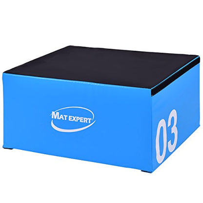 PVC Soft Foam Jumping Box Plyometric Exercise Fitness Safe Box (Blue 18" Height)