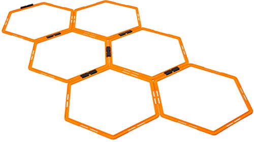 Hex Agility Rings Set of 6/12 Rings for Speed & Agility Footwork Training, Hexagon Ladder with Fitness Equipment Sport Workout Home Gym, Kids and Adults (Orange)
