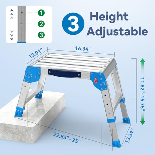 Work Platform 440 Lbs, Folding Step Stool with One-Touch Automatic Fold, 3 Height Adjustment Step Platform, Perfect for RV Cleaning, Home Painting and Reaching High Places, Standard - size: Standard