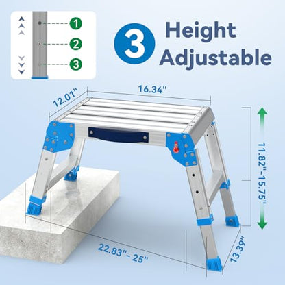 Work Platform 440 Lbs, Folding Step Stool with One-Touch Automatic Fold, 3 Height Adjustment Step Platform, Perfect for RV Cleaning, Home Painting and Reaching High Places, Standard - size: Standard