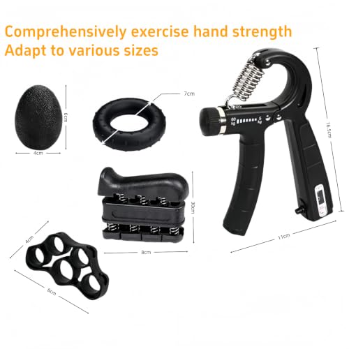 Grip Strength Trainer, Hand Grip Exerciser Strengthener Forearm with Adjustable Resistance 11-132 Lbs (5-60kg) - color: black