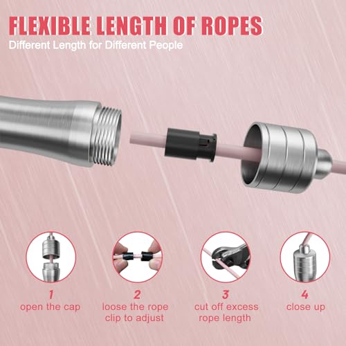𝐒𝐩𝐞𝐞𝐝 𝐉𝐮𝐦𝐩 𝐑𝐨𝐩𝐞 𝐟𝐨𝐫 𝐅𝐢𝐭𝐧𝐞𝐬𝐬 - Skipping Rope for Women Men Exercise with Adjustable Length Jumping Rope and Alloy & Silicone Handles Suitable for Workout Boxing Home Gym - color: Pink