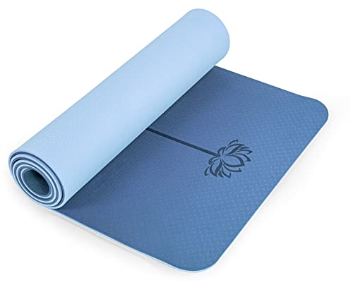 Yoga Mat Non Slip, Pilates Fitness Mats, Eco Friendly, Anti-Tear 1/4" Thick Yoga Mats for Women, Exercise Mats for Home Workout with Carrying Sling and Storage Bag - color: True Navy & Light Blue