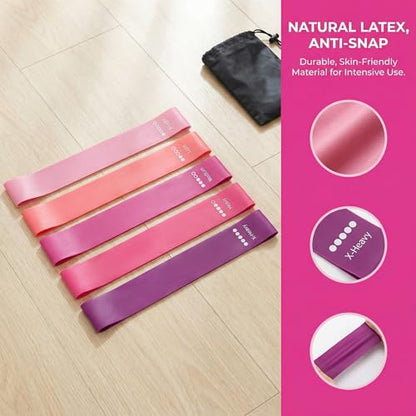 Resistance Bands Set, 5 Multi-Color Latex Loop Bands, Light to Extra Heavy Tension Levels, 12x2 Inches, for Strength Training, with Storage Bag
