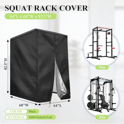 Squat Rack Cover with Waterproof Zipper, Protective Cover for Power Cage/Weight Lifting Rack/Weight Cage/Power Racks for Home Gym Equipment Storage-Indoor & Outdoor Use