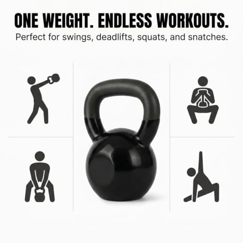 Amber Fight Gear Vinyl Coated Kettlebell Weights | Solid Cast Iron Kettle Bells for Strength Training, Core Workouts & Cardio | Home Gym Exercise Equipment for Men & Women | 5 lbs to 70 lbs