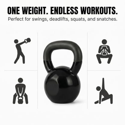 Amber Fight Gear Vinyl Coated Kettlebell Weights | Solid Cast Iron Kettle Bells for Strength Training, Core Workouts & Cardio | Home Gym Exercise Equipment for Men & Women | 5 lbs to 70 lbs