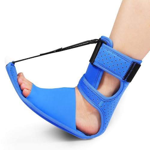 Upgrade Plantar Fasciitis Night Splint & Relief Brace with Adjustable Straps - Support for Achilles Tendonitis, Heel Spur Pain, Day & Night Use (1, Blue) - color: Blue