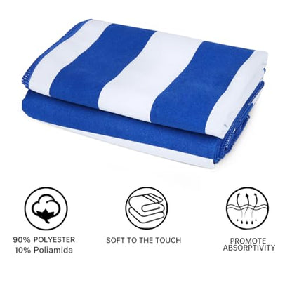2-Pack Microfiber Beach Towels Set (63"x31.5" + 31.5"x16") | Oversized Quick Dry Sand Free Travel Towel for Beach Pool Gym Camping (Blue)