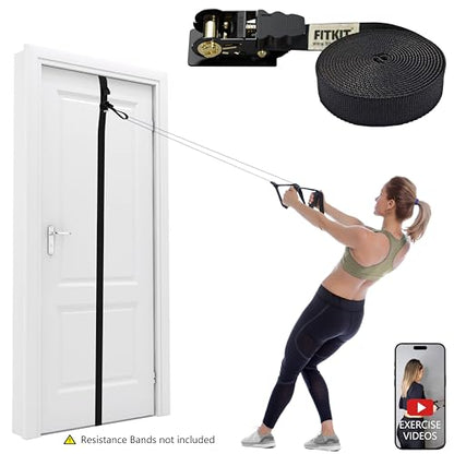 FITKIT Door Sliding Anchor for Resistance Bands, Adjustable Mount with Multi-Points for Home Gym, Fits 6-8ft Doors