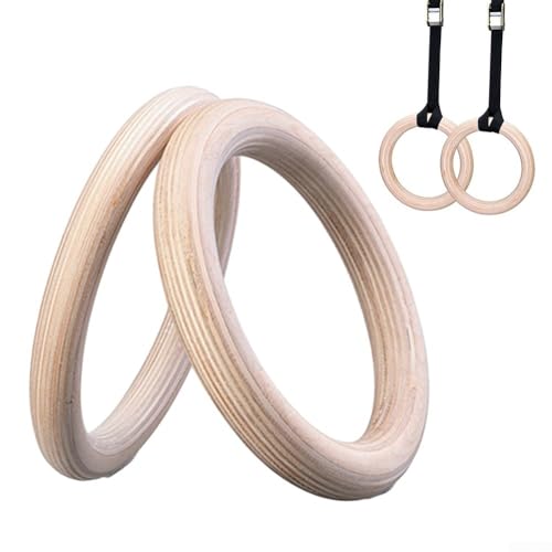 19/25mm Wood Gymnastics Rings 2Pcs For Adult Fitness Calisthenics Strength Training Equipment For Enhanced Workout Control, Solid Birch Wooden, Non-Slip Grip