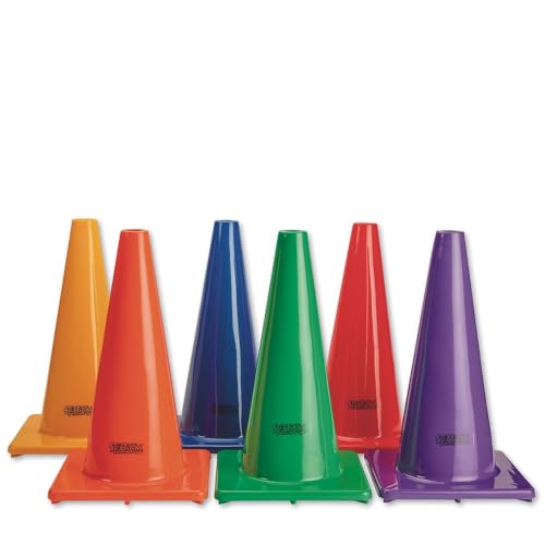 S&S Worldwide 18" Heavy Duty Vinyl Cones, Set of 6 Assorted Colors - Soft Molded Training Cones for Sports, PE, Indoor & Outdoor Games, Field Day, Traffic Safety & Agility Drills