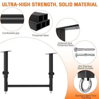 48" Ceiling Mount Pull Up Bar, Heavy Duty Multi-Grip Rafter Chin Up Bar for Garage/Basement/Backyard Ceiling Beam, Adjustable Height&Supports to 650 Lbs