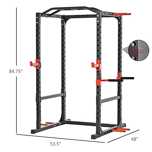 Soozier Adjustable Power Tower Dip Station Pull Up Bar Squat Rack Power Cage At Home Workout Equipment, Upper Body Strength Training Equipment, Black