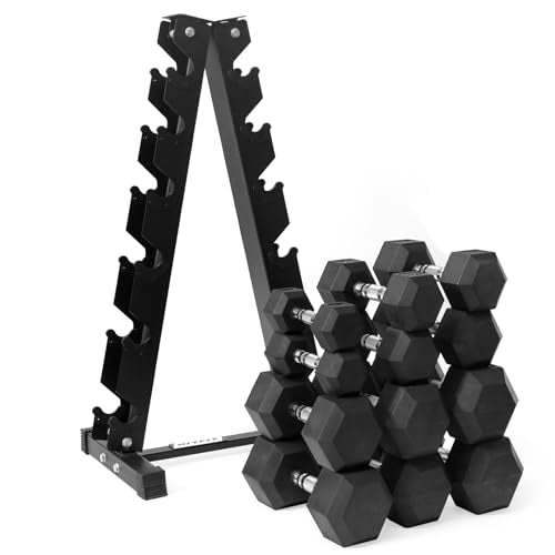 RitFit Rubber Coated Hex Dumbbell Set with Rack, 5-780LB for Home Gym Strength Training, Anti-Slip Knurled Handle, Hexagon Anti-Roll, Heavy-Duty Storage Rack - style: 350LB Set (10-50LB）