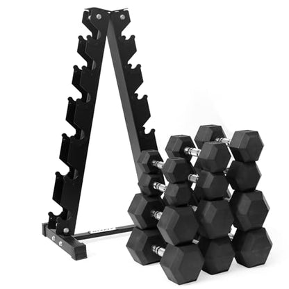 RitFit Rubber Coated Hex Dumbbell Set with Rack, 5-780LB for Home Gym Strength Training, Anti-Slip Knurled Handle, Hexagon Anti-Roll, Heavy-Duty Storage Rack - style: 350LB Set (10-50LB）