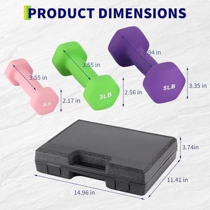 Dumbbell Hand Weights for Women, Neoprene Hexagon Non-Slip Weights Dumbbell Set for Home Gym - size: 2+3+5 LBS