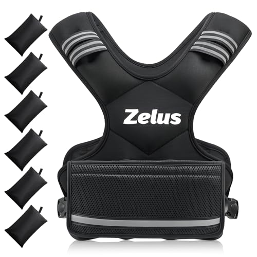 ZELUS Weighted Vest for Men and Women | 4-10lb/11-20lb/20-32lb Vest with 6 Ironsand Weights for Home Workouts | Adjustable Body Weight Vest Exercise Set for Cardio and Strength Training - color: Black, size: 11-20 lb.