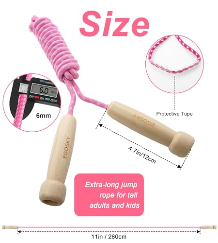 Jump Rope for Women Men Kids, EGOSKY Adjustable Wooden Handle Skipping Rope for Adult Boys Girls Fitness Exercise Outdoor Activity