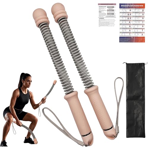 Adjustable Cordless Battle Rope-17.3" Portable Weighted Fitness Rope with Removable Resistance Rings for Home Gym, HIIT & Strength Training Calorie Burn&Low-Impact Cardio for Men Women(2PCS Pink)