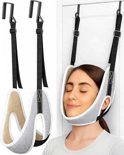 Upgraded Over-The-Door Cervical Neck Traction Device – Portable Adjustable Neck Stretcher for Neck Pain Relief, Spine Alignment & Posture Correction, Home Physical Therapy Kit, 330 lbs Support (Grey) - color: Grey