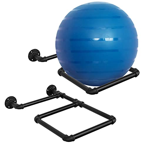 MyGift Yoga Ball Storage Wall Mount, Black Metal Pipe Racks for Exercise Ball Holder, Ball Storage for Home Gym or Studio - color: Black (Pipe Design), size: 2 Racks