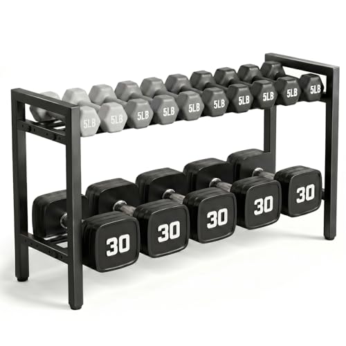Dumbbell Rack, 2 Tier Weight Rack for Home Gym Adjustable, 31 inch weight storage racks Space-Saving, Kettlebells Holder Rack Organizer (Rack Only)