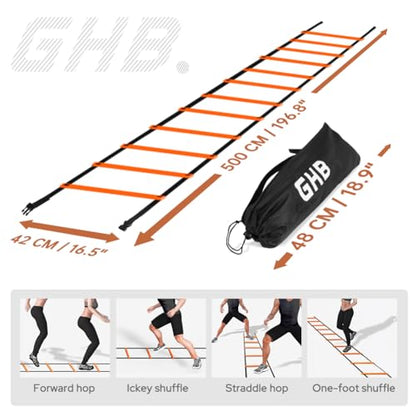 GHB Pro Agility Ladder Agility Training Ladder Speed 12 Rung 20ft with Carrying Bag - color: Orange-2 Pack