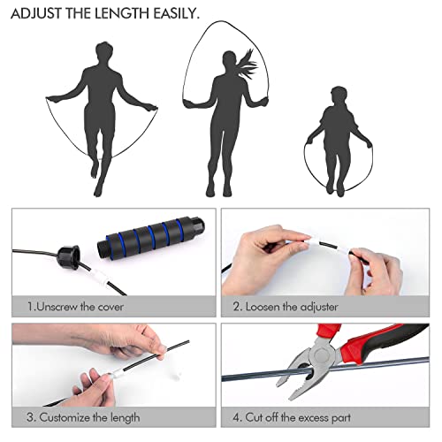 Jump Rope, Tangle-Free Rapid Speed Jumping Rope Cable with Ball Bearings for Women, Men, and Kids, Adjustable Steel Jump Rope with Foam Handles for Home Gym Exercise Fitness Workout Equipment & Slim Body - color: Blue