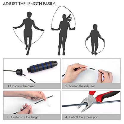 Jump Rope, Tangle-Free Rapid Speed Jumping Rope Cable with Ball Bearings for Women, Men, and Kids, Adjustable Steel Jump Rope with Foam Handles for Home Gym Exercise Fitness Workout Equipment & Slim Body - color: Blue
