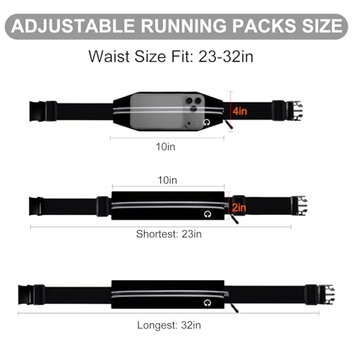 Running Belt for Women Men, Slim Fanny Pack Fits 23-32 Inch Waists, Water Resistant Reflective Waist Bag for 7" Phone Keys Cards, Nylon Spandex Belt for Jogging Travel Cycling