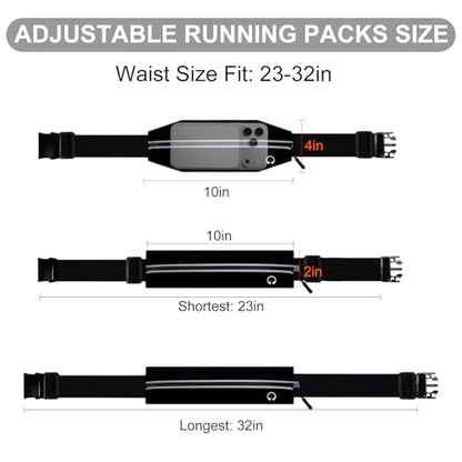 Running Belt for Women Men, Slim Fanny Pack Fits 23-32 Inch Waists, Water Resistant Reflective Waist Bag for 7" Phone Keys Cards, Nylon Spandex Belt for Jogging Travel Cycling