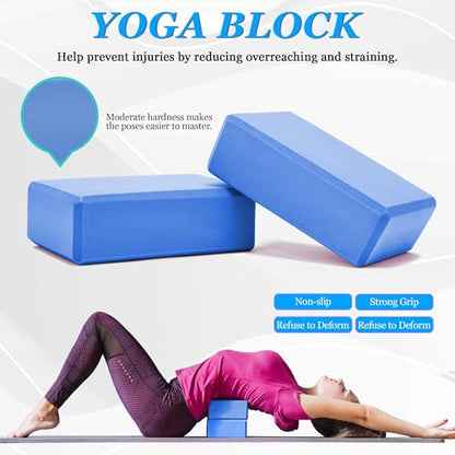 All in One Yoga Wheel Set, Soft Foam Roller Wheel for Back Pain & Stretching, Yoga Blocks 2 Pack with Strap, Trigger Point Therapy Massage Ball for Deep Tissue, Yoga Starter Kit for Beginner