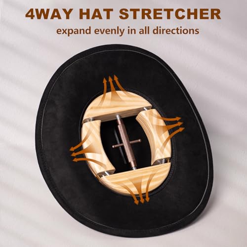 4 Way Hat Stretcher, Hat Stretcher for Fitted Hats, Heavy Duty Hats Shaper Extender w. Lever Wrench for Men All Kind of Caps - color: Walnut