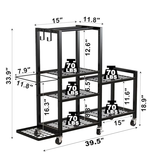 6-Tier Home Gym Storage Rack with Wheels, Dumbbell Weight Rack and Yoga Mat Organizer, Multi-Purpose Gym Equipment Storage Stand for Home Gym Accessories