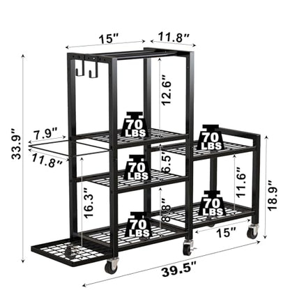 6-Tier Home Gym Storage Rack with Wheels, Dumbbell Weight Rack and Yoga Mat Organizer, Multi-Purpose Gym Equipment Storage Stand for Home Gym Accessories
