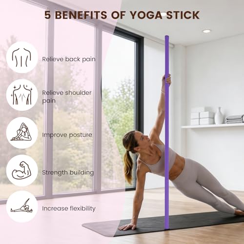Yoga Stick, Upgraded 5ft Sturdy Steel Mobility Stick with 3 Adjustable Lengths, Versatile Exercise Stick with Non-Slip Foam Handles for Stretching, Fitness, Posture Correction, Physical Therapy