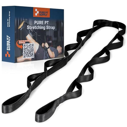 Pure PT Stretching Strap with 10 Loops – Non-Elastic - Physical Therapist-Approved Stretch strap for Stretching, Yoga, Injury Recovery & Flexibility | Premium Yoga Strap - Expert Workouts Included