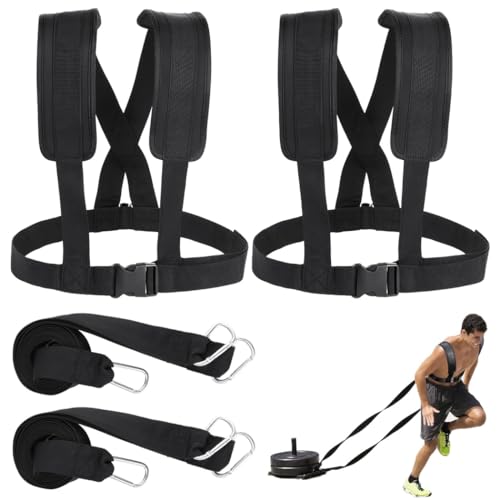 Training Rope Kit for Exercise, 2 Pcs Sled Harness Adjustable Padded Shoulder Strap, Physical Football Running Resistance, Fitness Workout Assistance Tire Pulling Equipment Trainer