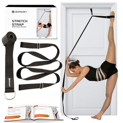 Stretching Strap With Door Anchor - Stretching Equipment to Improve Legs Flexibility - Splits Trainer For Home Ideal In Ballet, Dance, Cheerleading, Taekwondo, Yoga, Pole Dancing & Gymnastics - color: Black